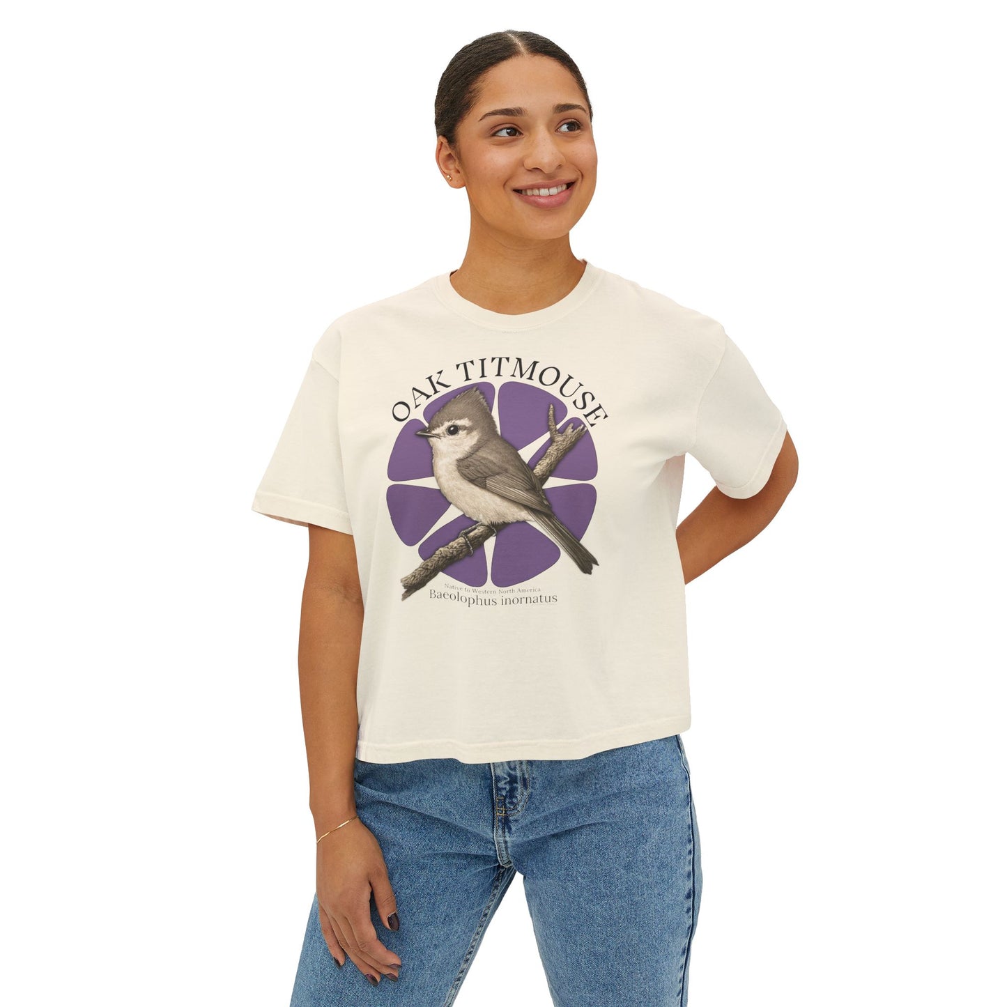 Oak Titmouse (Baeolophus inornatus) - Cropped Boxy T-Shirt