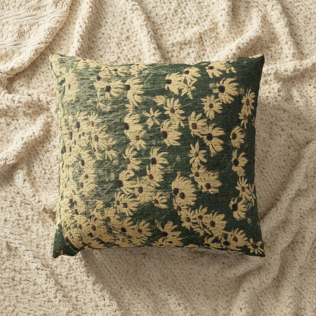 Floral patterned pillow on a white background, size 17 x 18