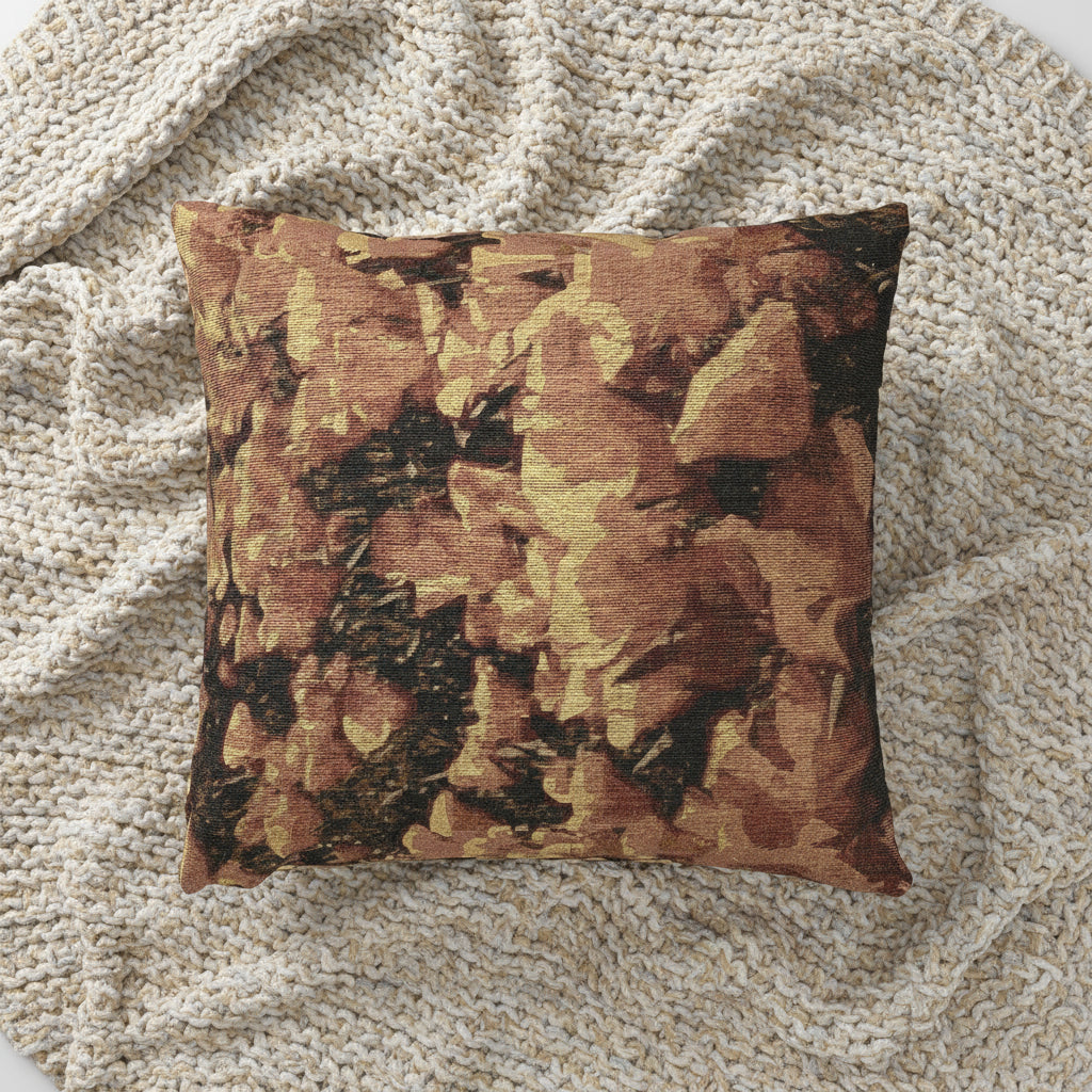 Floral patterned pillow on a textured blanket, size 17" x 18"