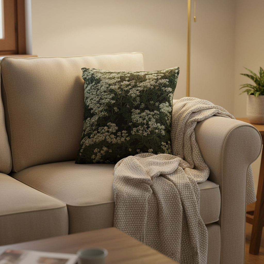 Decorative pillow with floral pattern on a white background