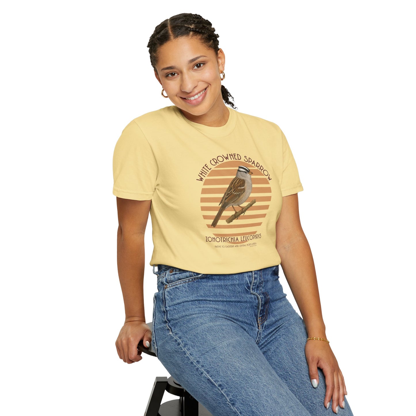 White Crowned Sparrow (Zonotrichia leucophrys) - Garment Dyed Soft T-Shirt