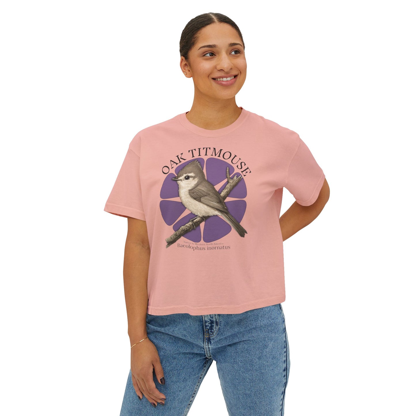 Oak Titmouse (Baeolophus inornatus) - Cropped Boxy T-Shirt