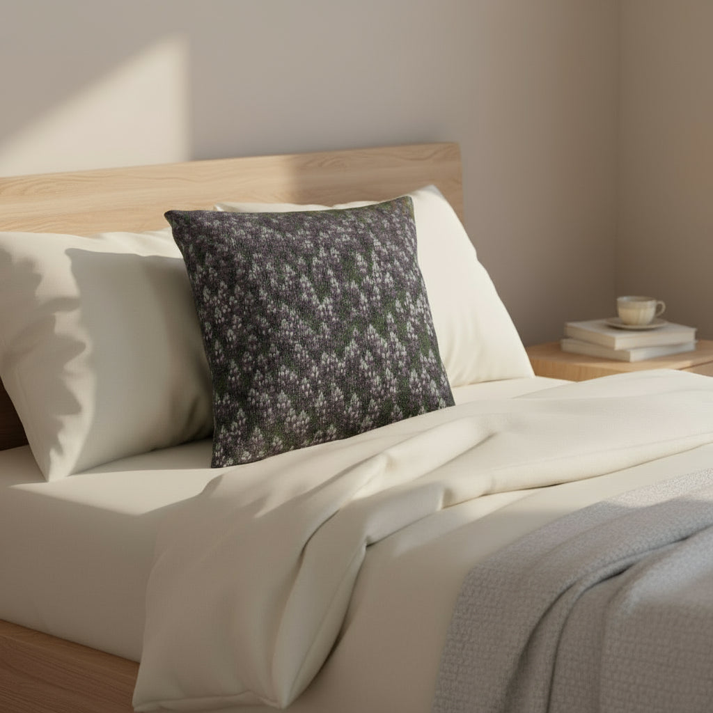 Floral patterned pillow on a white background
